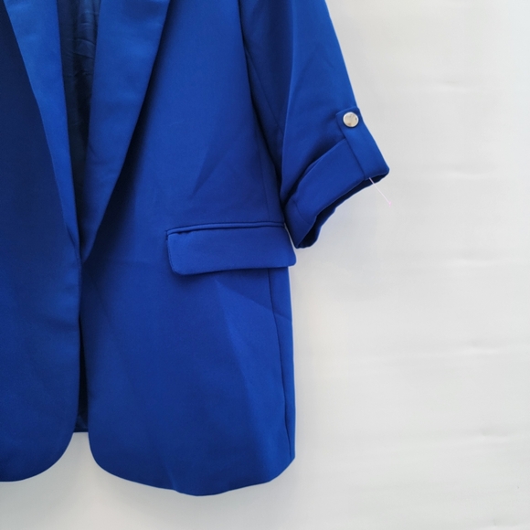 Zara Blazer Cobalt Blue Womens Size Medium Preppy Bold Open Front Workwear - Picture 9 of 16